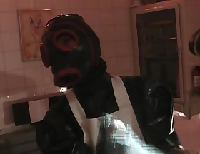 Rubbernurse Agnes - black nurse glad rags with gasmask, handjob, anal fisting, cum