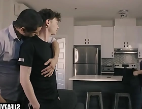 Daddy fucks twink step-son after exercise with materfamilias