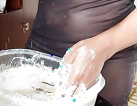 Little ebony tits nipples bawdy cleft while spool gelt baking