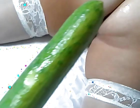 Eggplant in the pussy and cucumber in the ass