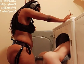 Pitch-black Funereal Domme Megan Pegging White Boy In The Dryer