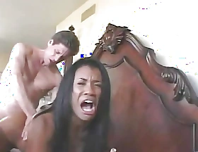 Black and white girl get their wet pussies fucked by white cock in threesome